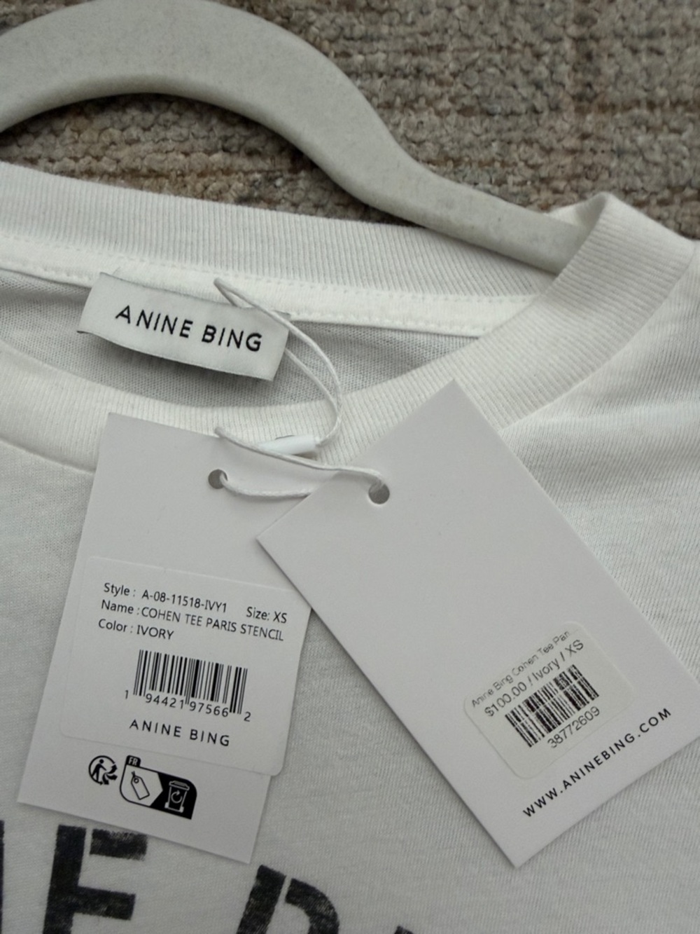Anine Bing White Tee with Black Logo Print - Picture 3 of 3